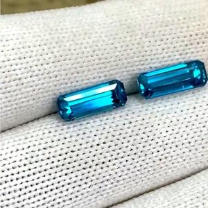 Blue Zircon Pair, Emerald Shape, 8.34 Carat, Faceted Loose Gemstone,